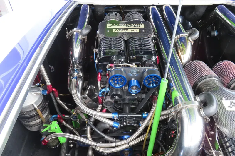 Slide: The Image of Engine of a 2007 Outerlimits 44 GTX boat with Mercury Racing 1075 Sci components. - 32