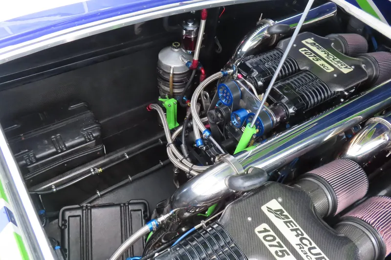 Slide: The Image of Engine compartment of a 2007 Outerlimits 44 GTX with Mercury Racing components. - 34