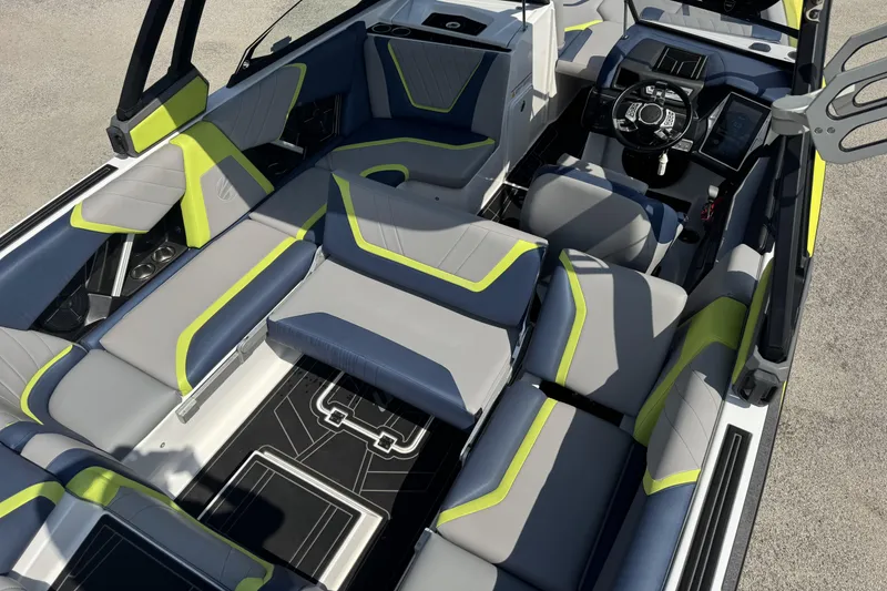 Slide: The Image of 2020 Tigé 22RZX boat interior with modern seating and sleek design. - 10
