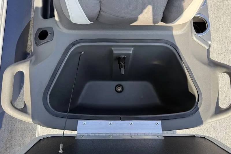 Slide: The Image of 2026 Sun Tracker Bass Buggy 16 XL Select boat seat with integrated storage compartment. - 7