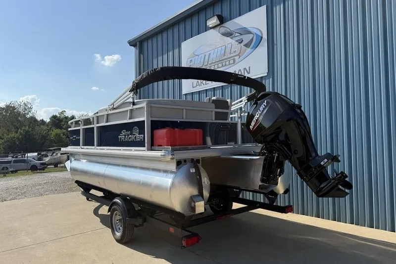 Slide: The Image of 2026 Sun Tracker Bass Buggy 16 XL Select pontoon boat with Mercury outboard motor. - 8