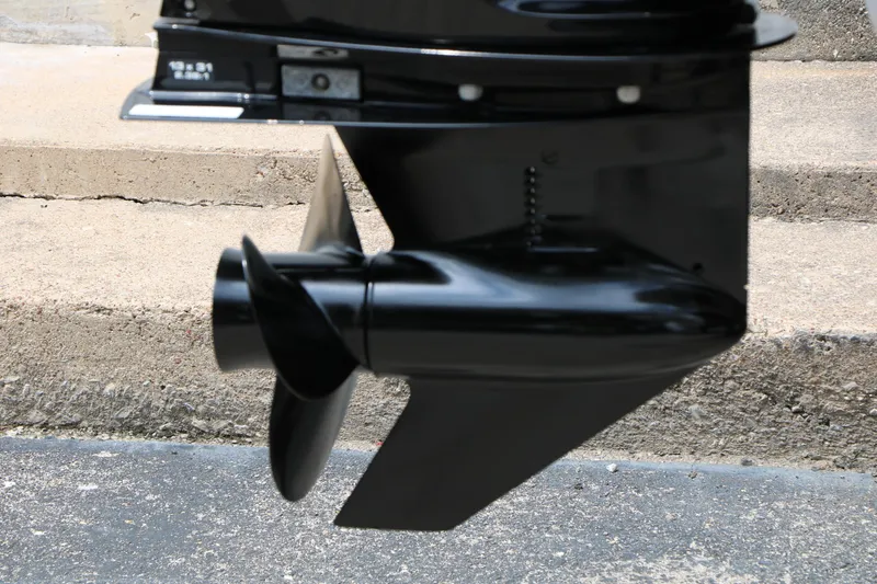 Slide: The Image of 2017 Sun Tracker Fishing Barge 20 DLX outboard motor propeller close-up. - 34