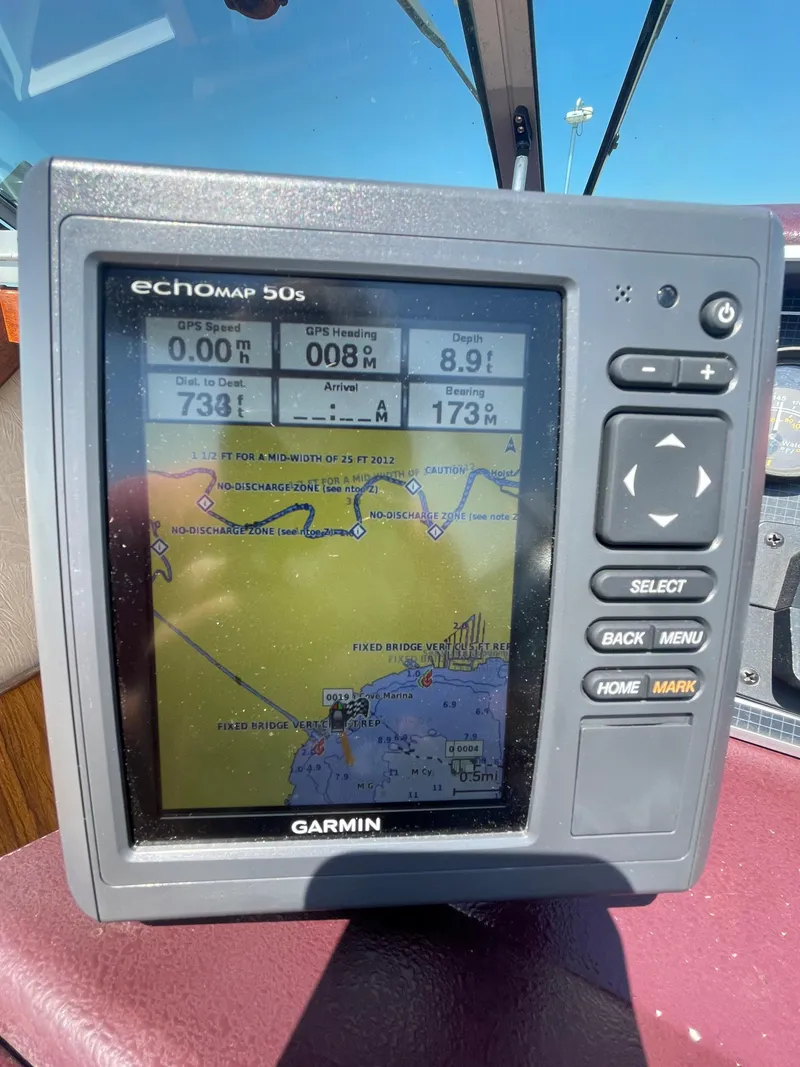 Slide: The Image of Garmin echoMAP 50s GPS on 1986 Sea Ray 268 Weekender boat dashboard. - 16