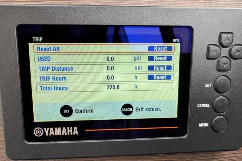 Slide: The Image of Yamaha display showing trip data on a 2019 Cutwater C-24 Coupe boat. - 23