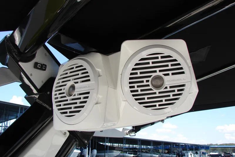 Slide: The Image of Roswell speakers on 2019 Centurion Ri257 boat, dockside view. - 42