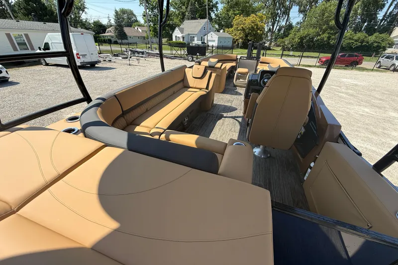 Slide: The Image of 2025 Tahoe Pontoon Cascade Cruise Funship with spacious seating and modern design. - 7