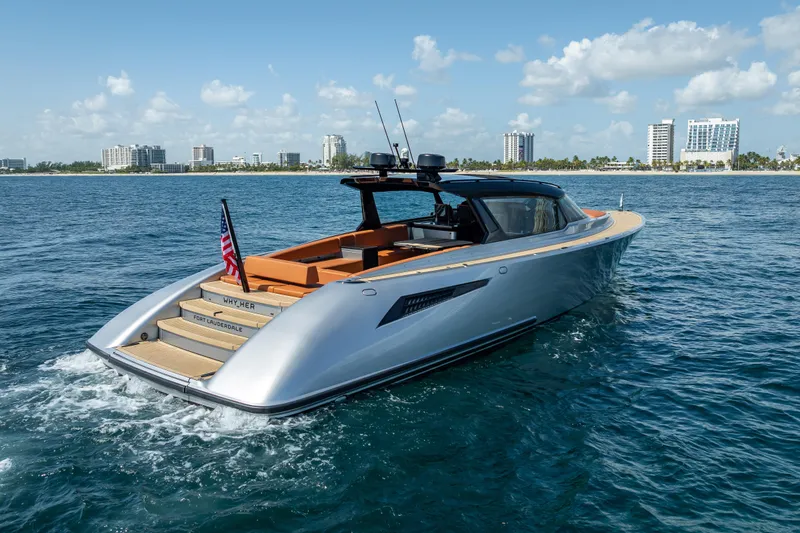Slide: The Image of 2024 Wajer 55 HT yacht cruising near Fort Lauderdale skyline. - 12