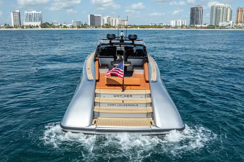 Slide: The Image of 2024 Wajer 55 HT yacht cruising near Fort Lauderdale with American flag. - 13