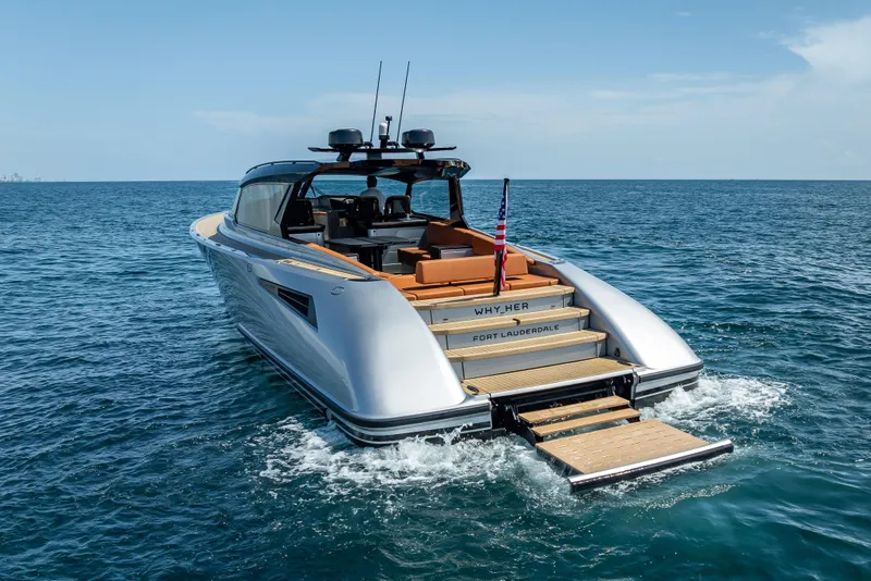 Slide: The Image of 2024 Wajer 55 HT luxury yacht cruising on open sea, rear view. - 22
