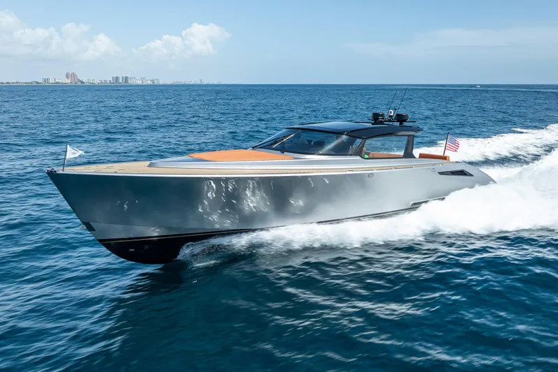 Slide: The Image of 2024 Wajer 55 HT luxury yacht cruising on open water, showcasing sleek design and performance. - 33