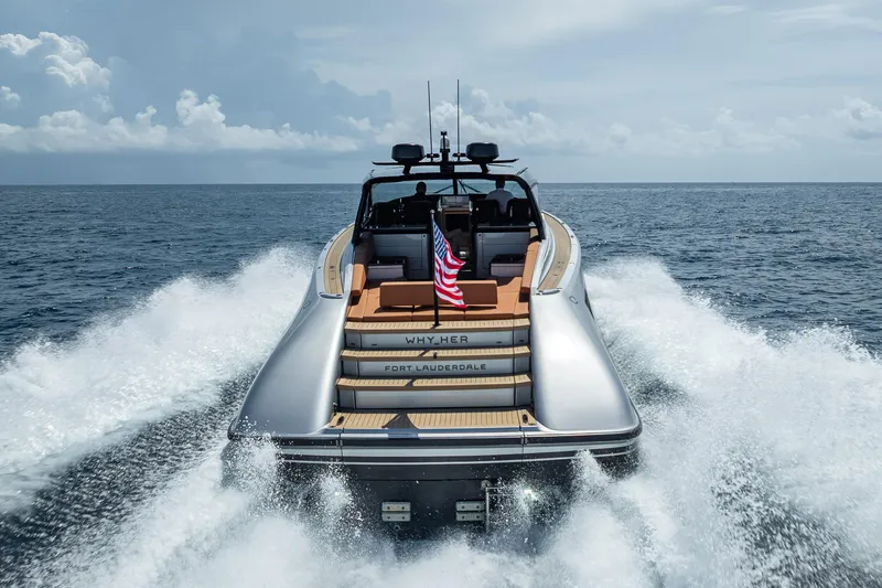 Slide: The Image of 2024 Wajer 55 HT yacht cruising on open sea with American flag. - 36
