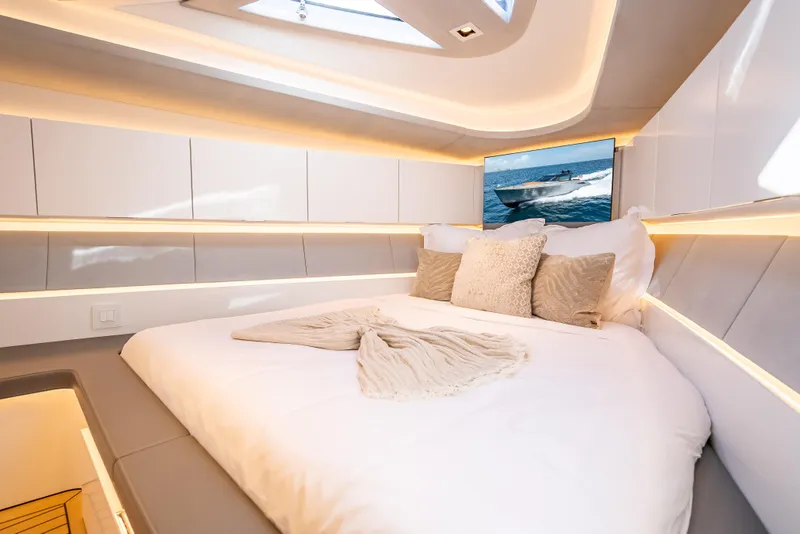 Slide: The Image of Luxurious interior of 2024 Wajer 55 HT yacht with cozy bed and ambient lighting. - 44