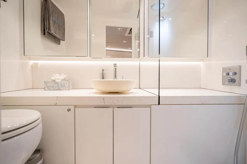 Slide: The Image of Luxurious bathroom interior of 2024 Wajer 55 HT yacht, featuring modern fixtures and elegant design. - 48