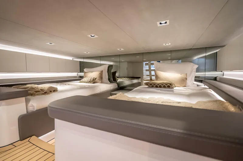 Slide: The Image of Luxurious interior cabin of 2024 Wajer 55 HT yacht with elegant bedding. - 52