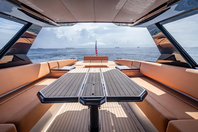 Slide: The Image of Luxurious 2024 Wajer 55 HT yacht interior with ocean view and elegant seating. - 60