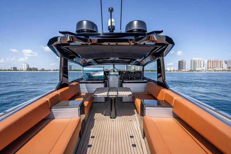 Slide: The Image of 2024 Wajer 55 HT luxury yacht interior with sleek design and waterfront view. - 61