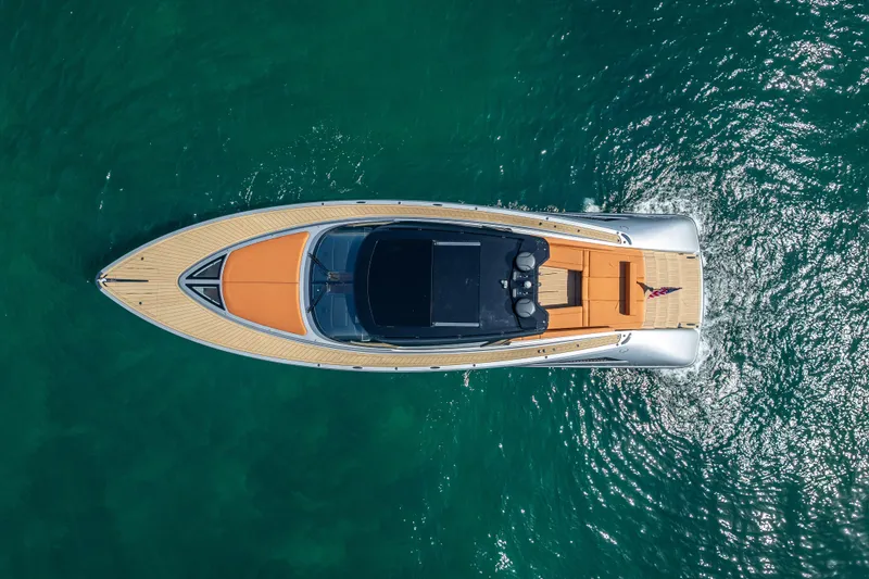 Slide: The Image of Aerial view of 2024 Wajer 55 HT yacht on turquoise water. - 7