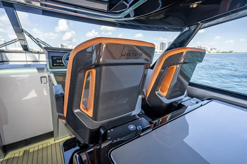 Slide: The Image of Interior of 2024 Wajer 55 HT yacht with sleek, modern seating and ocean view. - 73