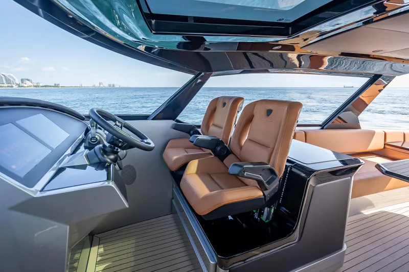 Slide: The Image of 2024 Wajer 55 HT yacht interior with luxurious seating and ocean view. - 75
