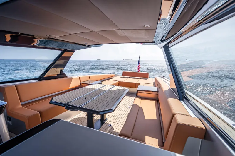 Slide: The Image of Luxurious 2024 Wajer 55 HT yacht interior with elegant seating and ocean view. - 76