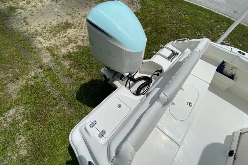 Slide: The Image of 2023 Key West 239 FS boat with Yamaha outboard motor, viewed from above. - 35