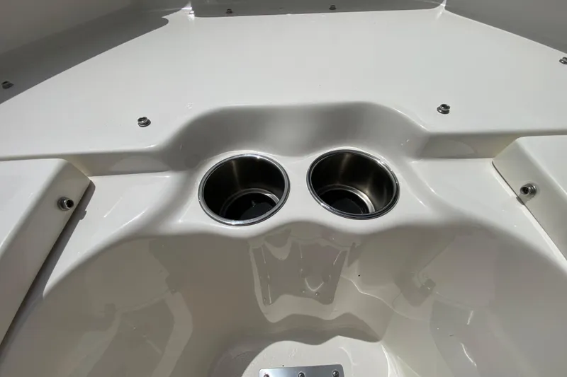 Slide: The Image of 2023 Key West 239 FS boat interior with dual stainless steel cup holders. - 97