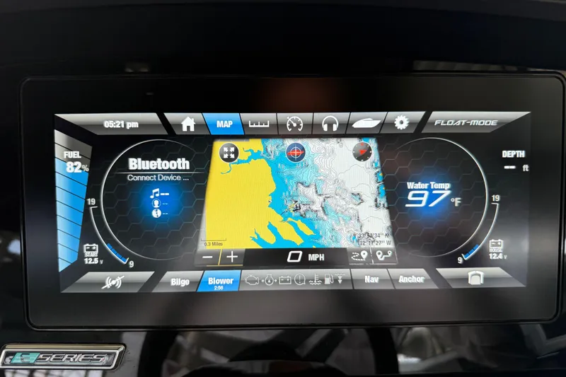 Slide: The Image of Yamaha 242 Limited S E-Series 2018 dashboard display with map and Bluetooth connectivity. - 30