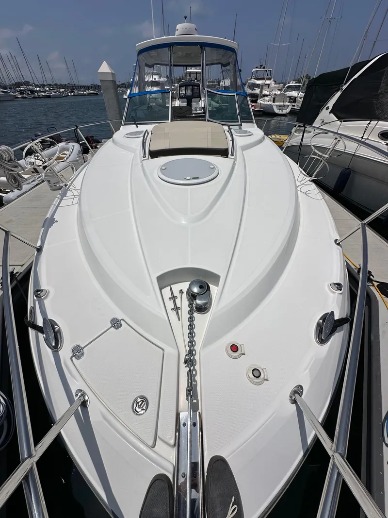 Slide: The Image of 2020 Monterey 355 Sport Yacht docked at marina, showcasing sleek design and modern features. - 42