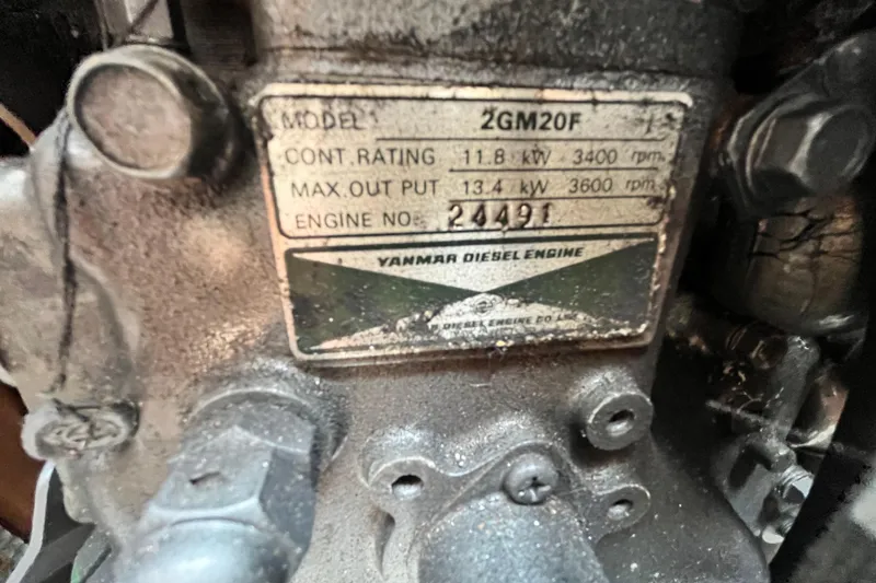 Slide: The Image of Yanmar diesel engine label on a 1995 Hunter 29.5 sailboat, model 2GM20F. - 40