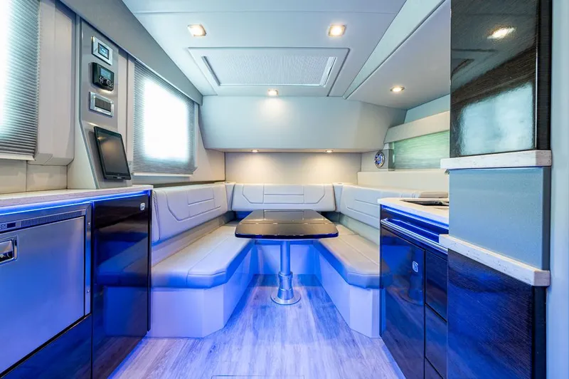 Slide: The Image of Luxurious interior of 2019 Formula 430 Super Sport Crossover with modern seating and ambient lighting. - 11