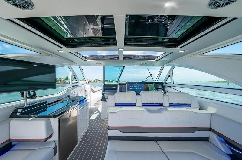 Slide: The Image of Luxurious interior of 2019 Formula 430 Super Sport Crossover yacht with modern seating and panoramic views. - 31