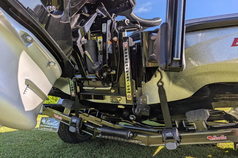 Slide: The Image of 2026 Bass Cat Cougar FTD SP boat engine mount and trailer detail. - 16