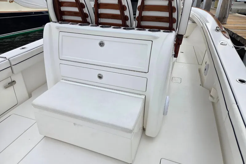 Slide: The Image of 2021 Valhalla Boatworks V-33 interior with seating and storage compartments. - 8