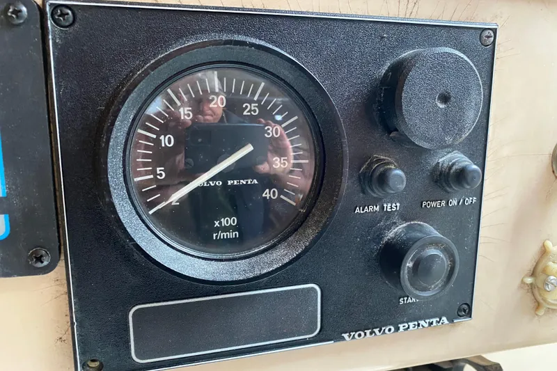 Slide: The Image of Volvo Penta tachometer panel in a 1972 Bristol 40 boat cockpit. - 39