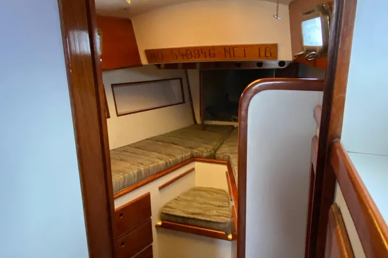 Slide: The Image of 1972 Bristol 40 yacht interior with cozy cabin and wooden finishes. - 54