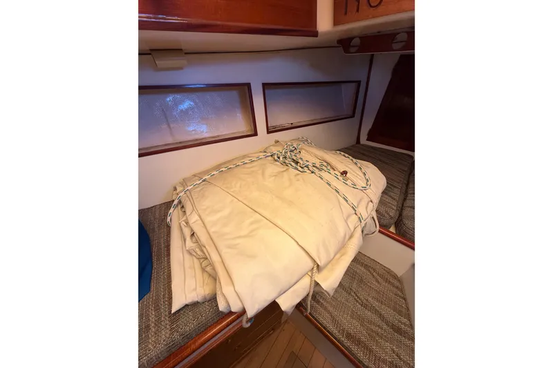 Slide: The Image of Folded sail with rope on a Bristol 40 yacht's interior, 1972 model. - 66