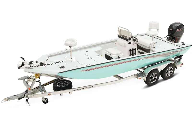 The Image of 2024 Ranger RB200 boat on trailer outside Tracker Boats store. - 0