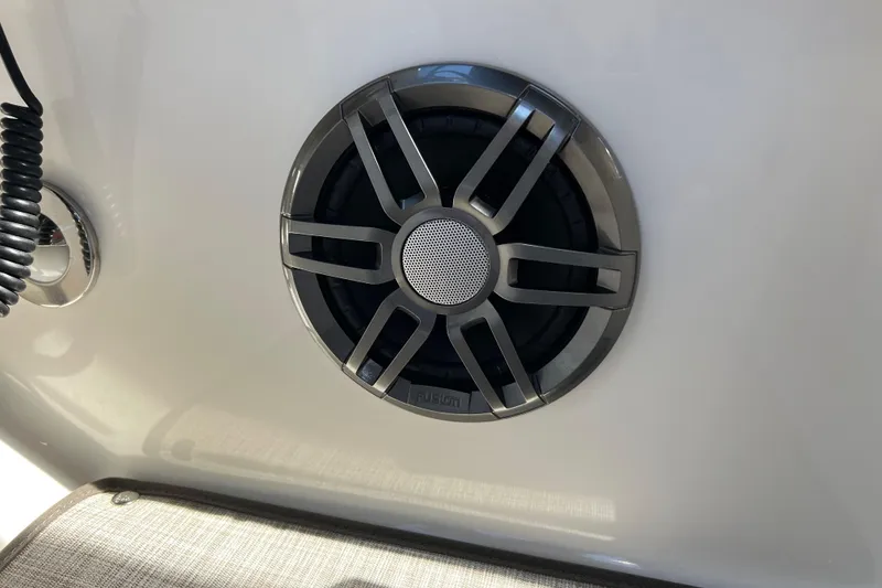 Slide: The Image of Close-up of a speaker on a 2020 Sea Ray 280 SLX boat. - 48