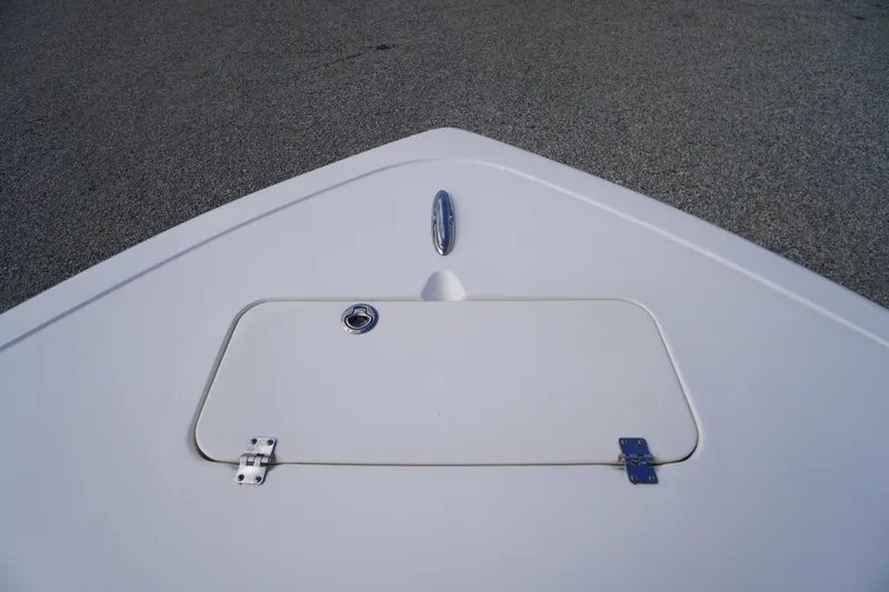 Slide: The Image of 2019 Tidewater 220 LXF boat deck with storage compartment and handle. - 2