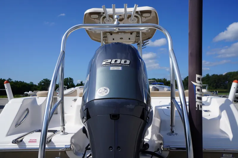 Slide: The Image of 2019 Tidewater 220 LXF boat with 200 horsepower engine, rear view. - 46