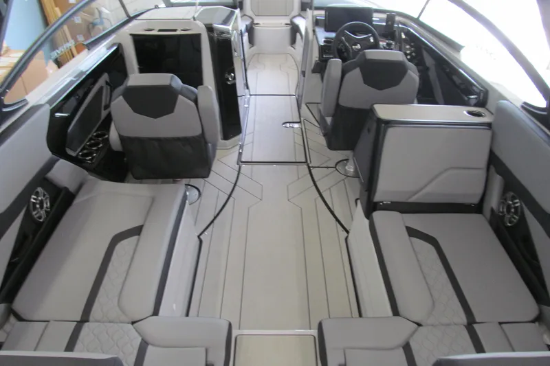 Slide: The Image of 2025 Yamaha Boats 255XD interior with modern seating and sleek design. - 4