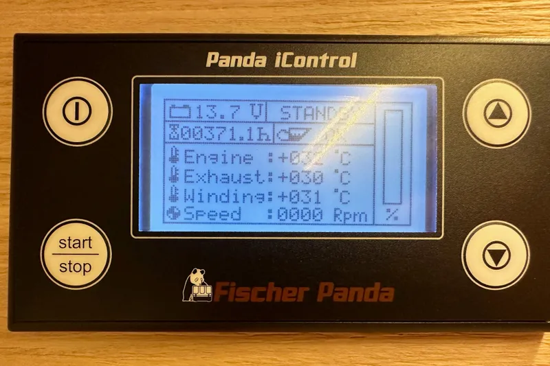 Slide: The Image of Fischer Panda iControl display on Beneteau Oceanis 55.1, showing engine and exhaust data. - 68