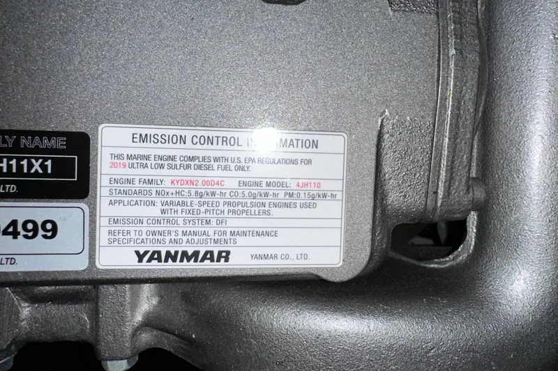 Slide: The Image of Emission control label on Yanmar engine for Beneteau Oceanis 55.1, 2021 model. - 92