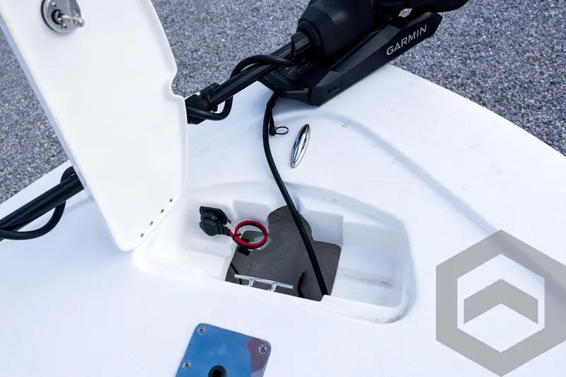 Slide: The Image of Tidewater 2410 Bay Max 2026 boat deck with Garmin equipment and wiring details. - 34