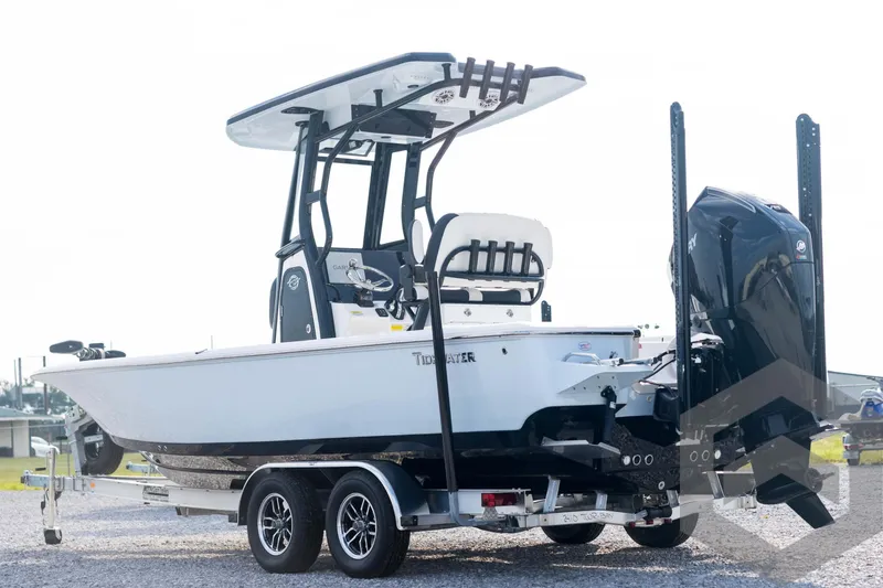 Slide: The Image of 2026 Tidewater 2410 Bay Max boat on trailer, featuring sleek design and powerful engine. - 7