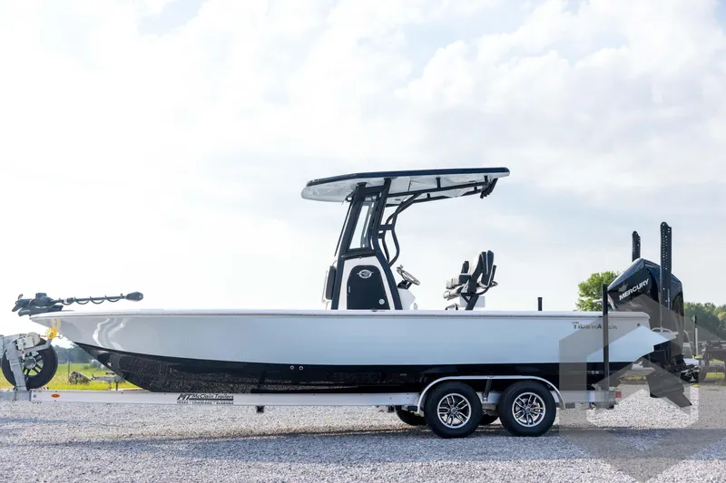 Slide: The Image of 2026 Tidewater 2410 Bay Max boat on trailer, side view, outdoors. - 8