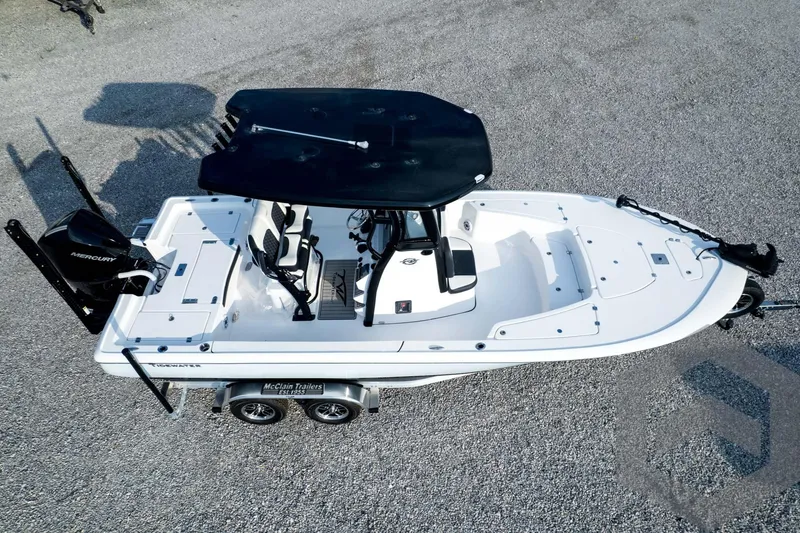 Slide: The Image of 2026 Tidewater 2410 Bay Max boat on trailer, aerial view. - 99