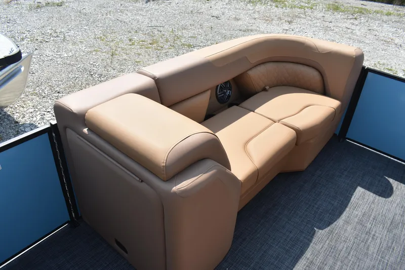 Slide: The Image of 2026 Godfrey SWEETWATER 2286 SFL boat interior with tan leather seating. - 16