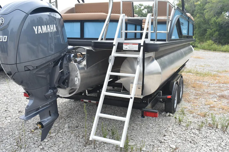 Slide: The Image of 2026 Godfrey Sweetwater 2286 SFL Tritoon with Yamaha engine and ladder on trailer. - 7