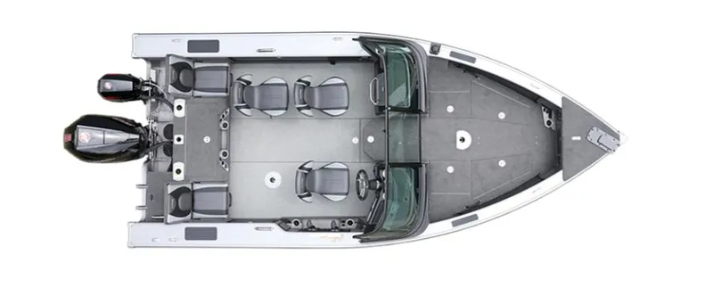 Slide: The Image of Top view of 2025 Lund 1875 Pro-V Sport fishing boat with seating and dual motors. - 40